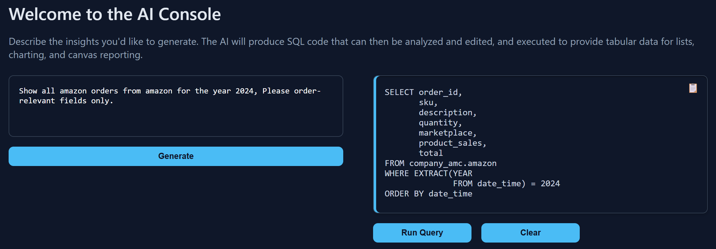 Editable SQL with live results preview in Taptic Data