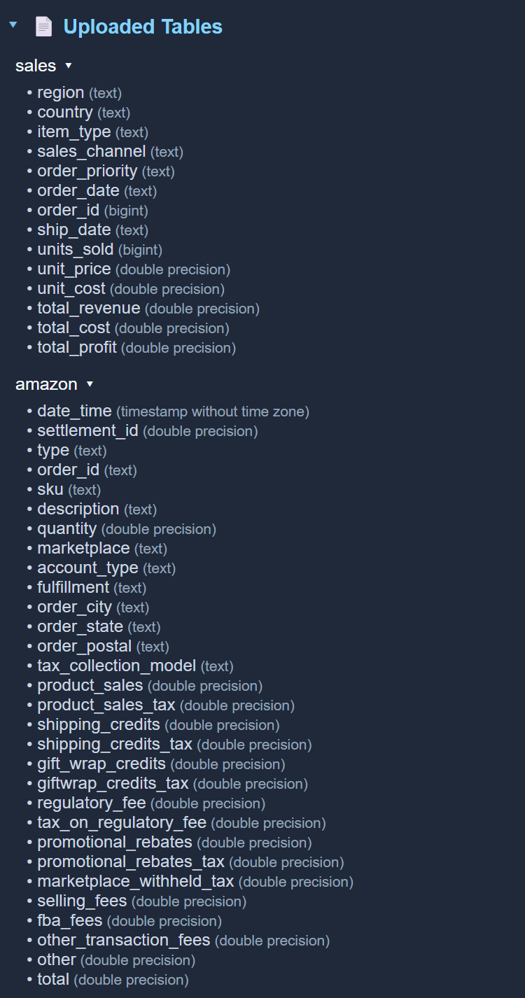 Previewing uploaded CSV data in Taptic Data