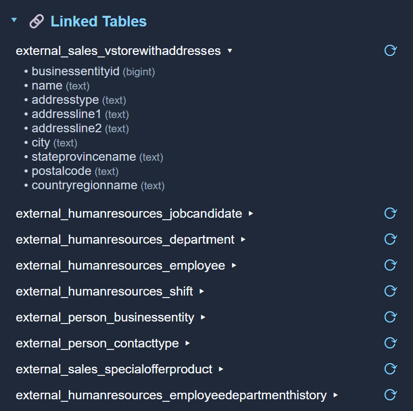 Linked Tables Refresh Schedules in Taptic Data